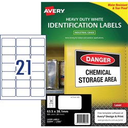Avery Identification Laser Heavy Duty White L7060 63.5x38.1mm 21UP 25 Labels