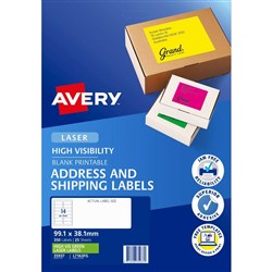 Avery High Visibility Shipping Laser Fluoro Green L7163FG 99.1x38.1mm 14UP 350 Labels