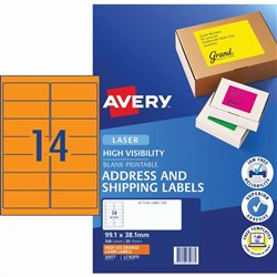 Avery High Visibility Shipping Laser Labels Orange L7163FO  99.1x38.1mm 14UP 350 Labels