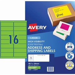 Avery High Visibility Shipping Laser Fluoro Green L7162FG 99.1x34mm 16UP 400 Labels