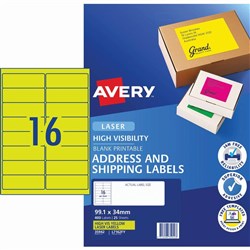 Avery High Visibility Shipping Laser Fluoro Yellow L7162FY 99.1x34mm 16UP 400 Labels