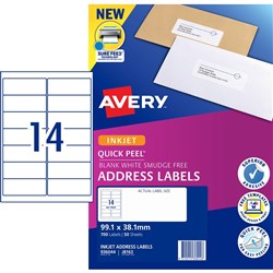 # AVERY J8163-50 INKJET LABELS 14 L/P/SHT 99.1X38.1MM Pack of 50