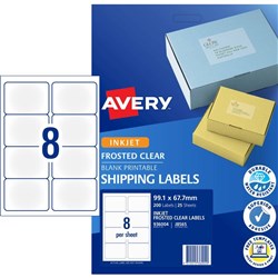 Avery Frosted Clear Inkjet Shipping Labels J8565 99.1x67.7mm 8UP 200 Labels