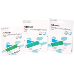 Rexel Laminating Pouches Badge Card 67 x 98mm 180 Micron Gloss Pack Of 50