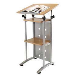 Sylex Quorum Lectern Fixed Shelves 600W x 500D x 1090-1250mmH Silver And Beech