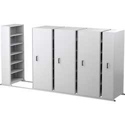 Ezi-Slide Aisle Saver Unit 2500L x 900W x 400D x 2175mmH 5 Shelves 4 Bay White