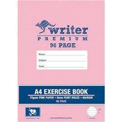 Writer Premium Exercise Book A4 8mm 70gsm With Margin 96 Page Pink Paper-Heart