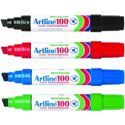 Artline 100 Jumbo Permanent Markers Chisel 12mm Assorted Colours Pack Of 6