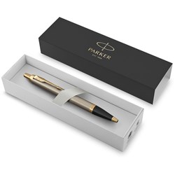 Parker IM Ballpoint Pen Retractable Brushed Metal Gold Trim Stainless Steel