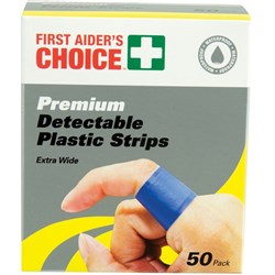 First Aider's Choice Blue Detectable Adhesive Strips Extra Wide Pack of 50