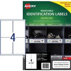 Avery Identification Removable Heavy Duty Laser White L4774 99.1x139mm 4UP 80 Labels