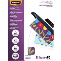 FELLOWES LAMINATING POUCHES GLOSSY A4 80 Micron Pack of 100