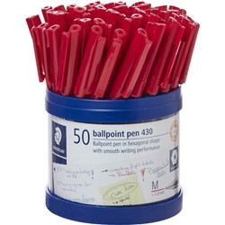 Staedtler 430 Stick Ballpoint Pens Medium 1mm Red Cup of 50