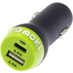 Moki Type-C + USB 3.0 Rapid Charge Car Charger Black