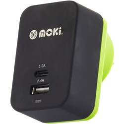 Moki Type-C + USB 3.0 Rapid Charge Wall Charger Black