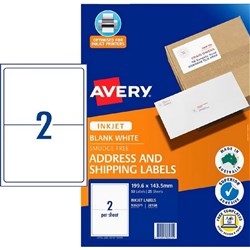 Avery Shipping Inkjet Label J8168R 199.6x143.5mm 2UP 50 Labels