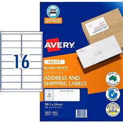 Avery Quick Peel Address Inkjet Labels J8162R 99.1x34mm 16UP 400 Labels