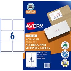 Avery Mailing Labels Inkjet White J8166 6UP 300 Labels