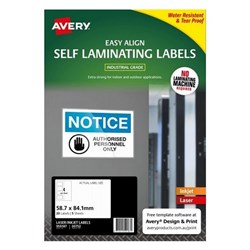 AVERY SELF LAMINATING LABELS 58.7mm x 84.1mm 4UP Pack of 5