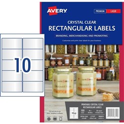 AVERY L7113 LABELS RECTANGULAR CRYSTAL CLEAR 96X50.8MM PK100