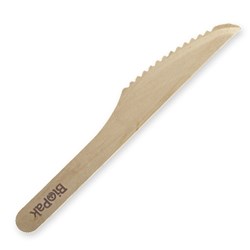 BioPak Wooden Disposable Knife Coated Pack of 100