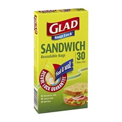 GLAD SANDWICH SNAP LOCK BAGS PK30 18cm x 17cm