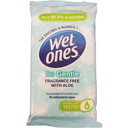 WET ONES BE GENTLE HAND AND BODY WIPES ANTIBACTERIAL PK40