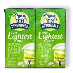 DEVONDALE EXTRA LIGHT SKIM UHT MILK 200ML Carton of 24
