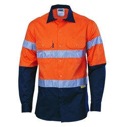 DNC 3886 HI-VIS COOL-BREEZE SHIRT L/S WITH 3M 8910 R/TAPE ORANGE/NAVY LGE