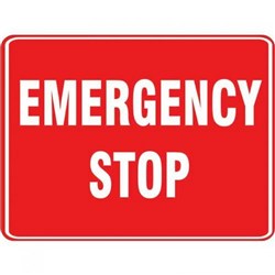 SIGN - EMERGENCY STOP - 220x150mm ADHESIVE STICKER