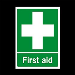 SIGN - FIRST AID - 75x100mm Adhesive Sticker Pack of 5