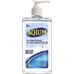 AQIUM ANTIBACTERIAL HAND GEL SANITISER PUMP 375ML