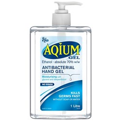 AQIUM ANTIBACTERIAL HAND GEL SANITISER PUMP 1 LTR