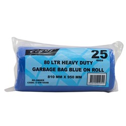 GARBAGE BAGS HEAVY DUTY BLUE 80ltr Roll of 25