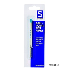 STAT COMPATIBLE PARKER B/P PEN REFILL MED BLUE PK10