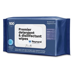 REYNARD PREMIER DETERGENT & Disinfection Surface Wipes 33cm x 22cm Pack of 100