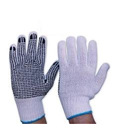 PROCHOICE KNITTED POLY/ COTTON MENS WHITE / BLACK DOT GLOVE 1 SIZE FITS ALL