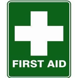 SIGN - FIRST AID - 300x225mm POLY WHITE ON GREEN BACKING