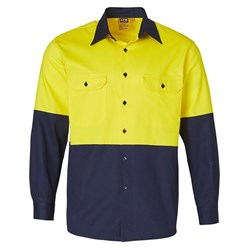 SW54 HI-VIS DRILL SHIRT L/S 190gsm YELLOW/NAVY S