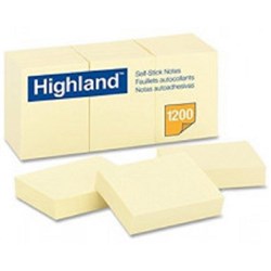 HIGHLAND STICK ON NOTE 6549 YELLOW 73X73MM PK12