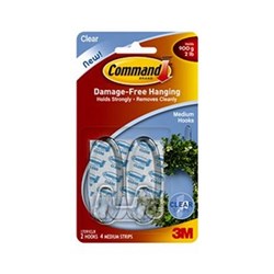 3M COMMAND ADHESIVE MEDIUM HOOKS CLEAR No. 17091CLR  PK2