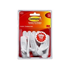 COMMAND 17001VP-6PK MEDIUM HOOKS VALUE PACK 6 HOOKS / 12 STRIPS