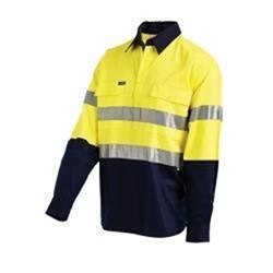 WORKIT 2005 HI VIS HALF CLOSED SHIRT L/S 3M REFLECTIVE TAPE YELLOW/NAVY 4XL