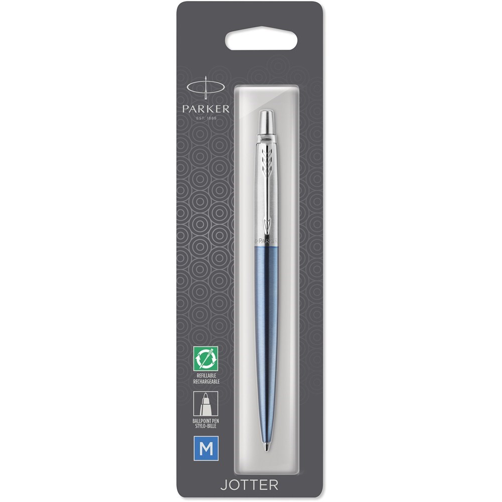 Pens Parker Jotter Ballpoint Pen Waterloo Blue Chrome Trim Blue