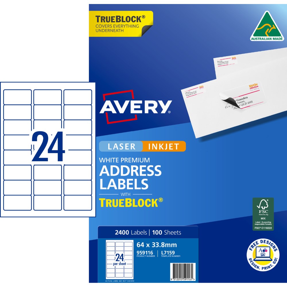 Envelopes & Post Accessories - Avery Trueblock Address Labels Laser ...