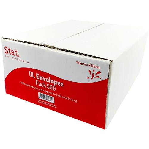 Envelopes & Post Accessories - Stat Peel And Seal Envelope DL Secretive  White Pack of 500 - Jaybel Office Choice- Office Supplies, Stationery &  Furniture