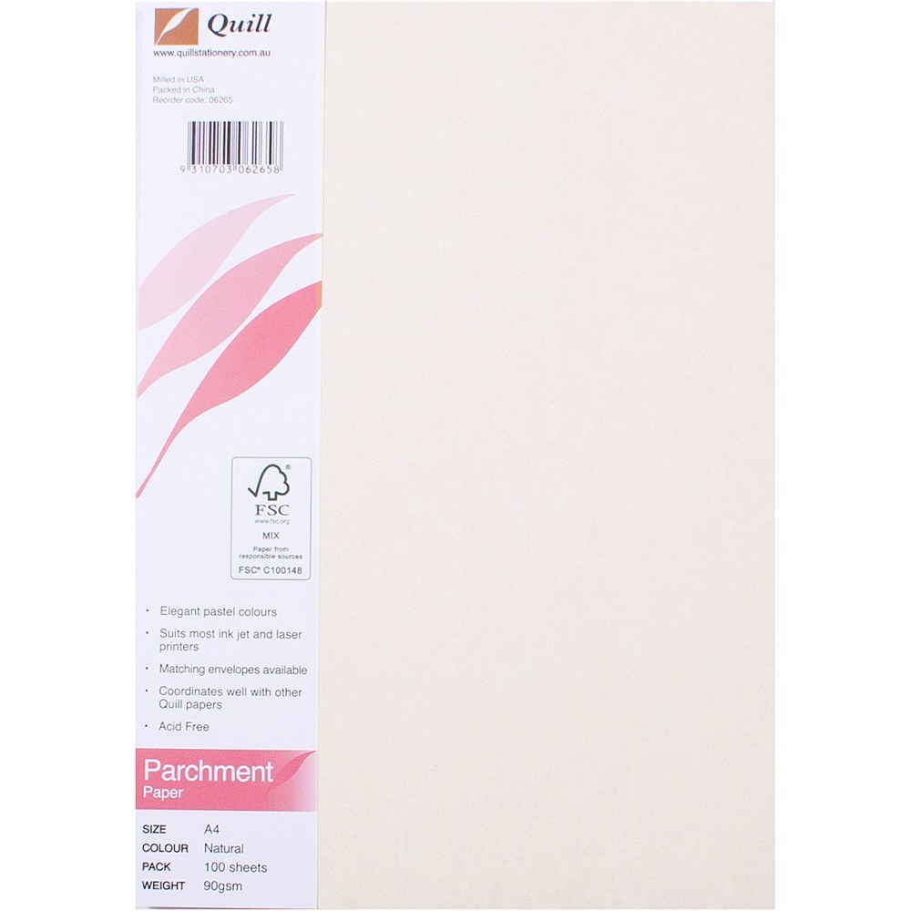 Envelopes And Post Accessories Quill 90gsm A4 Parchment Paper Natural